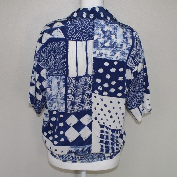Peter Popovitch Vintage Blue Multi Pattern Design Short Sleeve Top - Medium - Picture 3 of 8